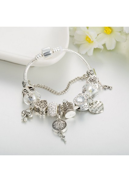 Kadın Charm Bileklik, Beyaz Kristal Boncuklu Bileklik, Kalp Kolye, Kadınlar, Kızlar Için Sevgililer Günü Hediyeleri (Boyut: 17CM) (Yurt Dışından) fiyatları