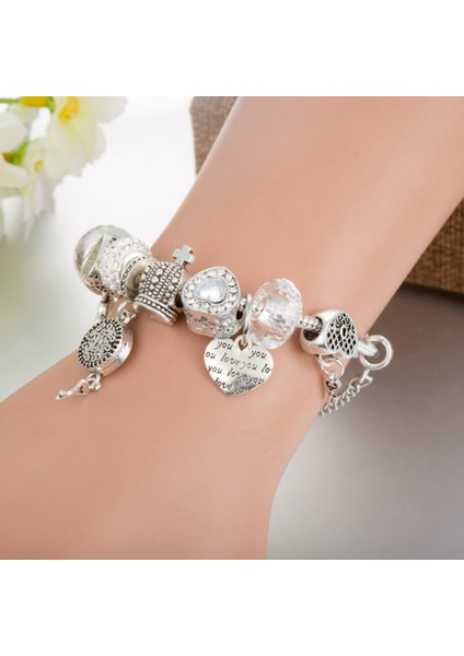 Kadın Charm Bileklik, Beyaz Kristal Boncuklu Bileklik, Kalp Kolye, Kadınlar, Kızlar Için Sevgililer Günü Hediyeleri (Boyut: 17CM) (Yurt Dışından) modelleri