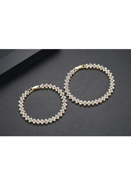 Düğün Kübik Zirkonya Bileklik Zincir Bağlantısı 18K Ton 17CM (Yurt Dışından) fırsatları