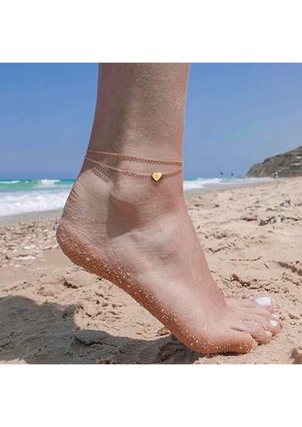 Kadınlar Için Kalp Ilk Ayak Bileği Bilezikler Dolgulu El Yapımı Zarif Katmanlı Halhal Mektup Ilk Kalp Ayak Bileği Bilezikler Plaj Takı Hediyeler --- M (Yurt Dışından)