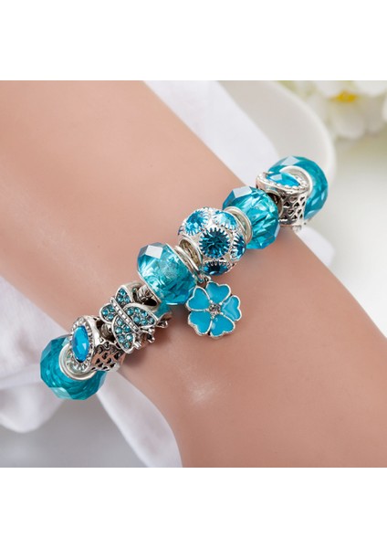 Kadın Charm Bileklik, Çiçek Kolye Mavi Kelebek Kristal Boncuklu Yılan Kemik Zinciri, Çoğu Bileğe Uyuyor, Kadınlar Için En Iyi Tatil Hediyesi (Boyut: 17CM) (Yurt Dışından) fırsatları