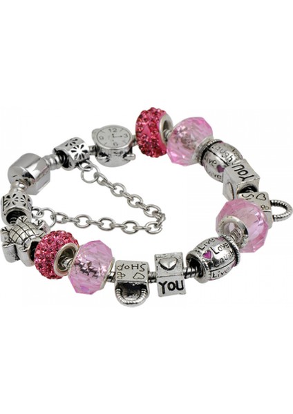 Kadınlar Için Bileklik, Pembe Kristal Boncuklu Kolye Yılan Zinciri, En Iyi Hediyesi Için Hazine Kutusu Tokalı Bileklik (Boyut: 18CM) (Yurt Dışından)