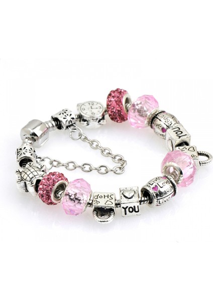 Kadınlar Için Bileklik, Pembe Kristal Boncuklu Kolye Yılan Zinciri, En Iyi Hediyesi Için Hazine Kutusu Tokalı Bileklik (Boyut: 18CM) (Yurt Dışından) modelleri