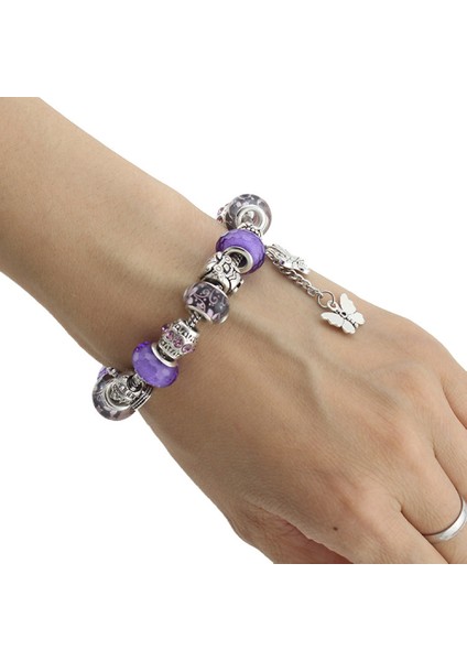 Kadın Charm Bileklik, Kelebek Püskül Kolye, Ametist Boncuklu Yılan Kemik Zinciri, Hazine Kutusu Toka Bileklik, Çoğu Bileğe Uygun, Kadınlar Için En Iyi Tatil Hediyeleri (Boyut: 18CM) (Yurt Dışından)