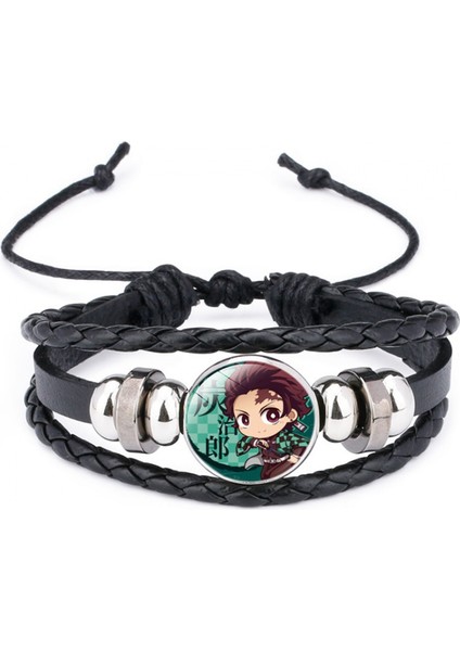Erkek Vintage Deri Bilek Bandı Halat Bilezik Bileklik Demon Slayer Halat Ayarlanabilir (B) (Yurt Dışından)