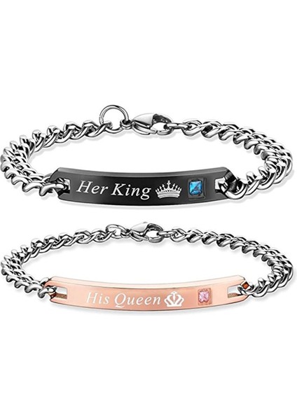 Sevgilisi Için Hediye Onun Kraliçesi Onun Kralı Paslanmaz Çelik Çift Bilezikler Kadın Erkek Takı Eşleştirme Seti (Yurt Dışından)