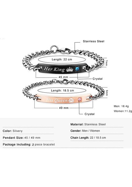Sevgilisi Için Hediye Onun Kraliçesi Onun Kralı Paslanmaz Çelik Çift Bilezikler Kadın Erkek Takı Eşleştirme Seti (Yurt Dışından) fiyatları