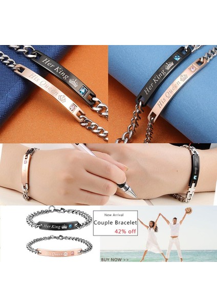 Sevgilisi Için Hediye Onun Kraliçesi Onun Kralı Paslanmaz Çelik Çift Bilezikler Kadın Erkek Takı Eşleştirme Seti (Yurt Dışından) fırsatları
