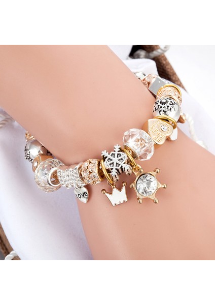 Kadın Bilekliği, Kristal Boncuklu Aşk Kar Tanesi Charm'ı, Hazine Kutusu Tokalı Bileklik, Kızlar Için Takılar, Festivaller, Doğum Günleri, Partiler (Boyut: 18CM) (Yurt Dışından) modelleri