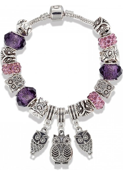 Kadın Charm Bileklik, Mor Boncuklu Baykuş Kolye Yılan Kemik Zinciri, Hazine Kutusu Toka Bileklik, Çoğu Bileğe Uyuyor, Kadınlar Için En Iyi Tatil Hediyeleri (Boyut: 18CM) (Yurt Dışından)