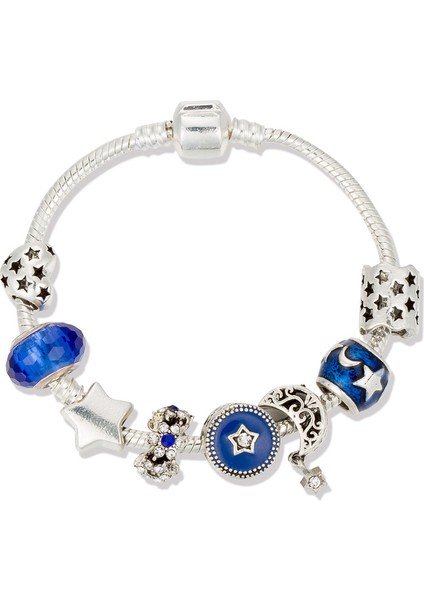 Kadın Charm Bileklik, Yıldız Ay Boncuklu Yılan Kemik Zinciri, Hazine Kutusu Toka Bileklik, Çoğu Bileğe Uyuyor, Kadınlar Için En Iyi Tatil Hediyeleri (Boyut: 17CM) (Yurt Dışından)