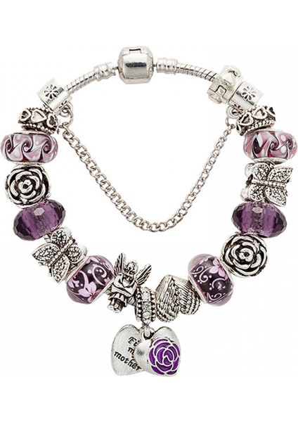Kadın Charm Bileklik, Mor Boncuklu Yılan Kemik Zinciri, Hazine Kutusu Toka Bileklik, Çoğu Bileğe Uygun, Anneler Günü Için En Iyi Tatil Hediyeleri (Boyut: 18CM) (Yurt Dışından)