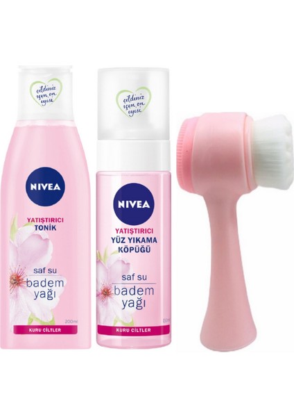 Yatıştırıcı Tonik & Yüz Yıkama Köpüğü ve Fluweel Yüz Temizleme Fırçası Pembe