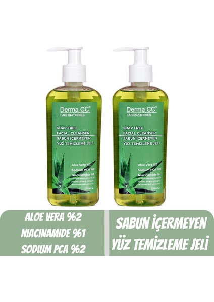 Derma cc Laboratorıes Soap-Free Face Cleansing Gel / Sabun Içermeyen Yüz Temizleme Jeli 200ML x 2