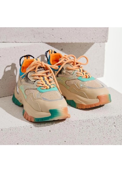 24Y402 Kadın Ithal Taşlı Yüksek Taban Premium Sneaker Spor Ayakkabı