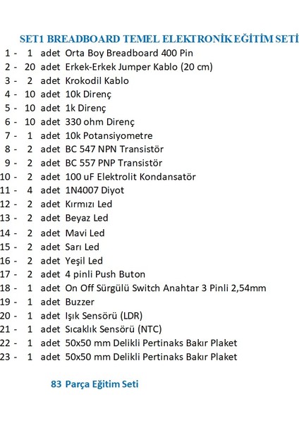 Set1 Breadboard Temel Elektronik Eğitim Seti