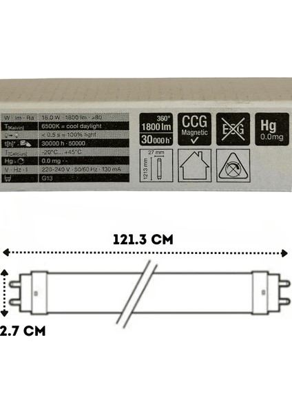 Substitube 16W 865 6500K (Beyaz Işık) G13 Duylu LED Floresan (2 Adet)