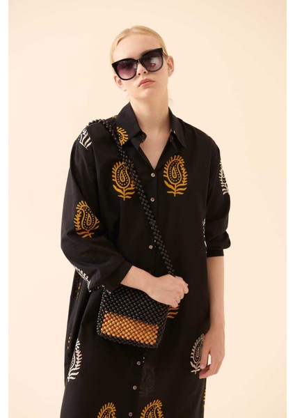 Boncuk Aksesuarlı Desenli Çanta Standart Renk Y2281205_089