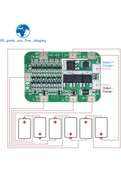 Tzt 6s 12A 24V Bms Koruma Levhası 6 Paket 18650 Li-Ion Lityum Pil Hücresi Modülü Yeni Varış (Yurt Dışından)