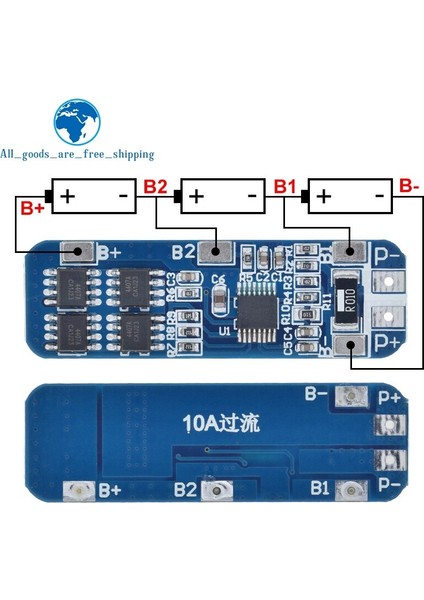 3s 12V 18650 10A Bms Koruma Kartı Devre Kartı 10.8V 11.1V 12.6V Elektrik (Yurt Dışından)