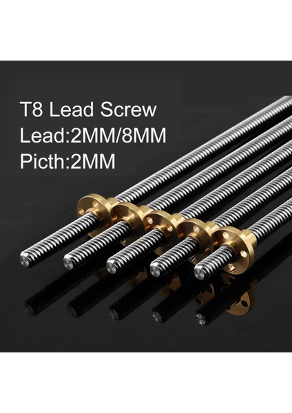 T8 Kurşun Vida Od 8mm Pitch 2mm Kurşun 8mm 150MM 200MM 250MM 300MM 330MM 350MM 400MM 500MM Pirinç Somun Reprap 3D Parçaları ile (Yurt Dışından)