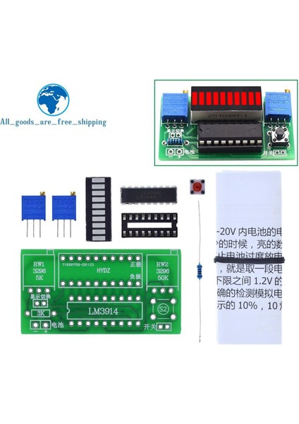 LM3914 10 Segment 3.7V Lityum 12V Pil Kapasitesi Göstergesi Modülü Güç Seviyesi Test Cihazı LED Ekran Elektronik Dıy Kitleri (Yurt Dışından)