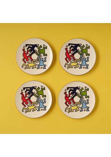 Keith Haring Colored Porselen Pasta Tabağı 4'lü (19 Cm)