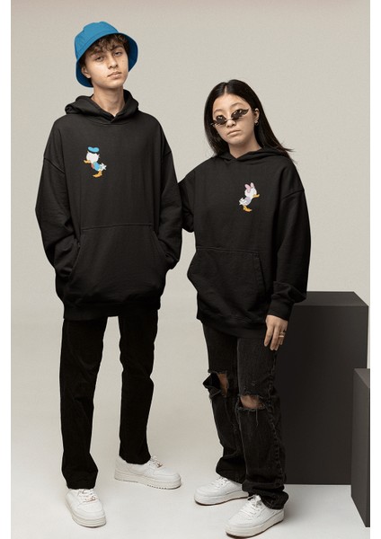 Mini Daisy ve Donald Duck Sevgili/çift/arkadaşlık 2'li Kapşonlu Sweatshirt Seti