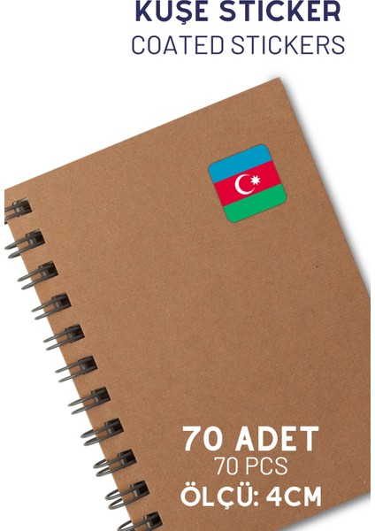 Azerbaycan Bayrağı Içerikli 70 Adet 4cm Yapışkanlı Etiket Sticker