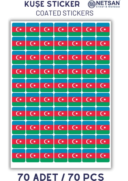 Azerbaycan Bayrağı Içerikli 70 Adet 4cm Yapışkanlı Etiket Sticker