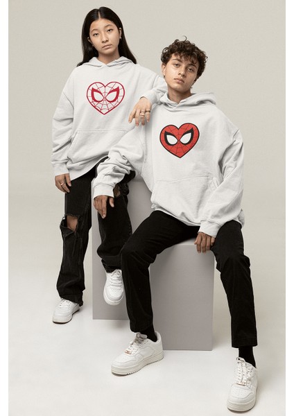 Kırmızı Kalp Spider Sevgili/çift/arkadaşlık/2'li Kapşonlu Sweatshirt Seti