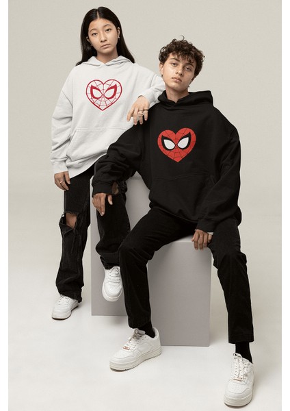 Kırmızı Kalp Spider Sevgili/çift/arkadaşlık/2'li Kapşonlu Sweatshirt Seti