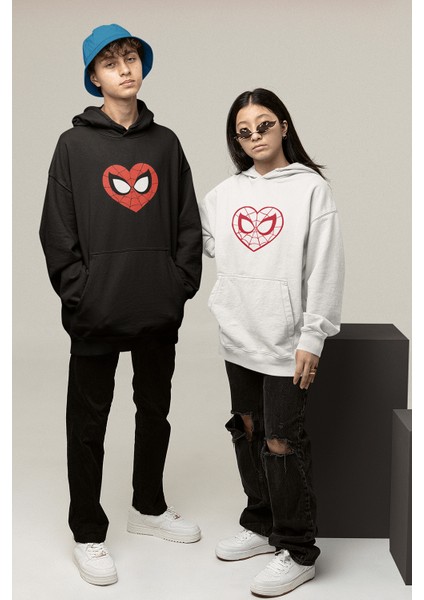 Kırmızı Kalp Spider Sevgili/çift/arkadaşlık/2'li Kapşonlu Sweatshirt Seti