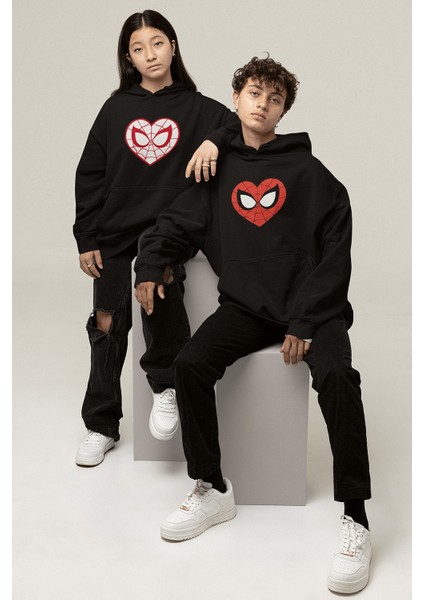 Kırmızı Kalp Spider Sevgili/çift/arkadaşlık/2'li Kapşonlu Sweatshirt Seti