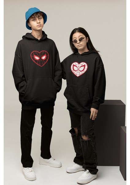 Siyah Kalp Spider Sevgili/çift/arkadaşlık/2'li Kapşonlu Sweatshirt Seti modelleri