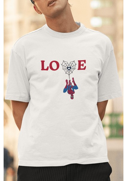 Love Spider Ağ Ön Baskılı Beyaz Tişört