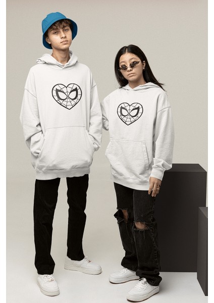 Beyaz Kalp Spider Sevgili/çift/arkadaşlık/2'li Kapşonlu Sweatshirt Seti