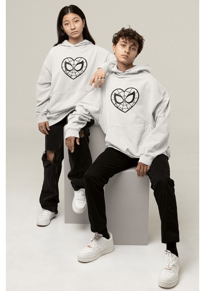 Beyaz Kalp Spider Sevgili/çift/arkadaşlık/2'li Kapşonlu Sweatshirt Seti