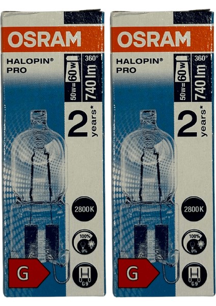 Halopin Pro 50W (60W) 2800K (Sarı Işık) G9 Duylu Halojen Ampul (2 Adet)