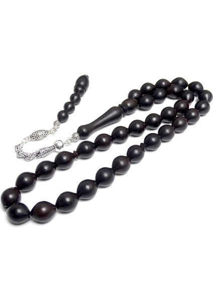 Abanoz Tesbih Gümüş Kamçılı Oval Beyzi Kesim 10x13mm fiyatları