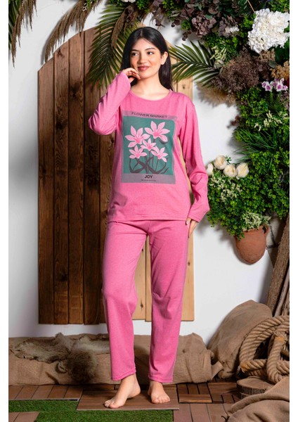 Mevsimlik Uzun Kollu %100 Pamuk Kadın Pijama Takımı- Desenli Kadın Pijama