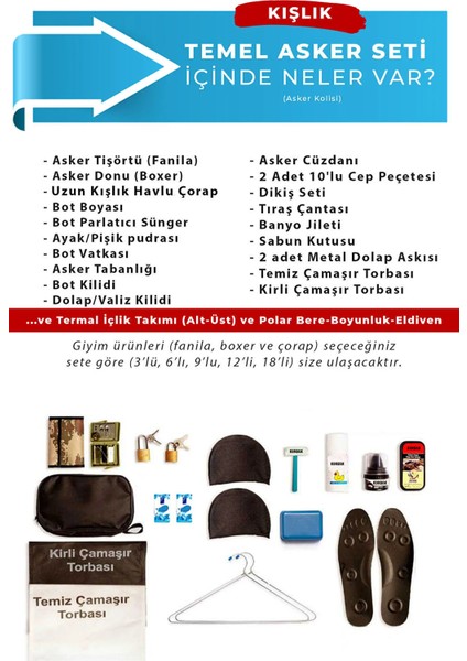 9’lu Kışlık Temel Asker Seti: Kışlık Bedelli Asker Malzemeleri fiyatları