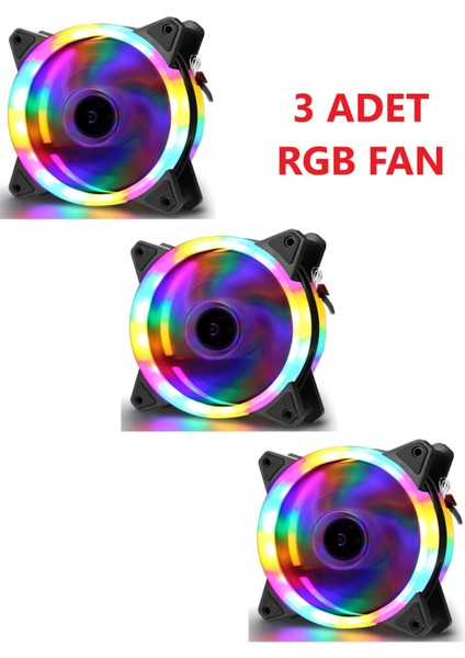 3'lü Set 12 cm Rgb LED Fan Işıklı Kasa Fanı Rainbow Kasa Soğutucu Fan