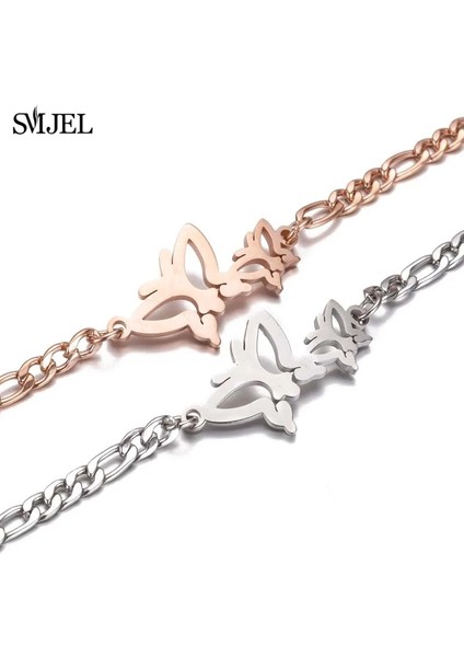 Gül Altın Bileklik Smjel Trendy Takı Paslanmaz Çelik Sevimli Anne Bebek Fil Bilezik Bilezik Kadınlar Için Çok Katmanlı Zincir Kelebek Bilezik Hediye (Yurt Dışından) fırsatları