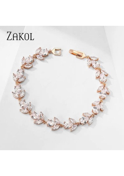 Gül Altın Rengi Zakol Trendy Gelin Takı Beyaz Renk Yaprak Charm Kübik Zirkonya Bilezik ve Bilezikler Kadınlar Için Temizle Cz Kristal FSBP2178 (Yurt Dışından) fiyatları