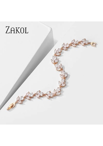 Gül Altın Rengi Zakol Trendy Gelin Takı Beyaz Renk Yaprak Charm Kübik Zirkonya Bilezik ve Bilezikler Kadınlar Için Temizle Cz Kristal FSBP2178 (Yurt Dışından) modelleri