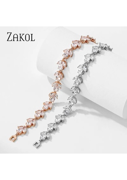 Gül Altın Rengi Zakol Trendy Gelin Takı Beyaz Renk Yaprak Charm Kübik Zirkonya Bilezik ve Bilezikler Kadınlar Için Temizle Cz Kristal FSBP2178 (Yurt Dışından) fırsatları