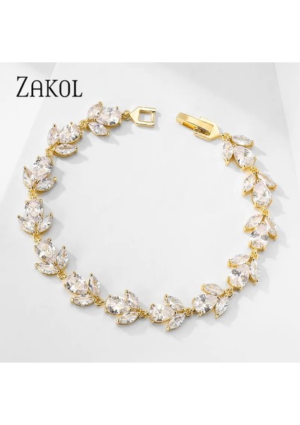 Gül Altın Rengi Zakol Trendy Gelin Takı Beyaz Renk Yaprak Charm Kübik Zirkonya Bilezik ve Bilezikler Kadınlar Için Temizle Cz Kristal FSBP2178 (Yurt Dışından) indirimleri
