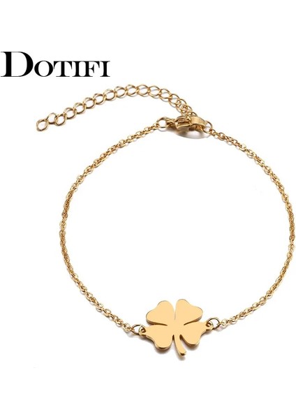 Altın Gül Dotıfı Kadınlar Için Paslanmaz Çelik Bilezik Şanslı Yonca Altın ve Gümüş Renk Pulseira Feminina Lover Nişan Takı (Yurt Dışından)