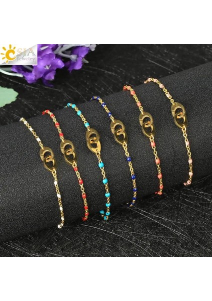23CM Tarzı Siyah Csja Altın Renk Paslanmaz Çelik Kadınlar Için Bilezikler Çocuk Boncuk Narin Çocuk Bilezik Femme Acier Inoxydable Takı S757 (Yurt Dışından) fırsatları